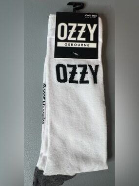 Ozzy Osbourne rock icon sensation White Crew Socks with Black Logo unisex